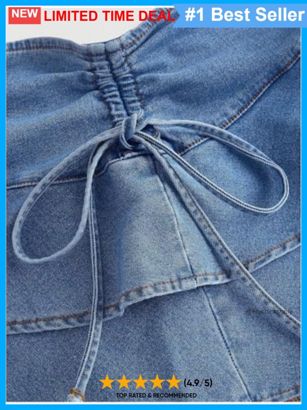 Denim Mini Skirt Low Rise Drawstring Ruched Ruffle A Line Y2K - Picture 3 of 4